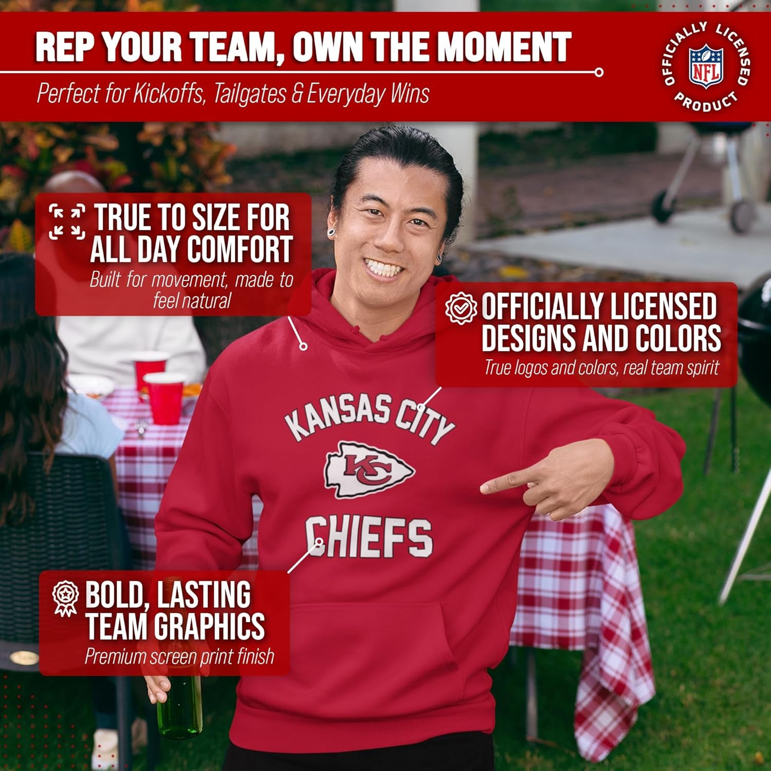 NFL Gameday Adult Hooded Sweatshirt, Pro Football Fleece Hoodie Pullover Sweatshirt