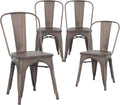 Metal Dining Chairs, Indoor/Outdoor and Stackable, Set of 4 (Bronze with Wooden Seat)