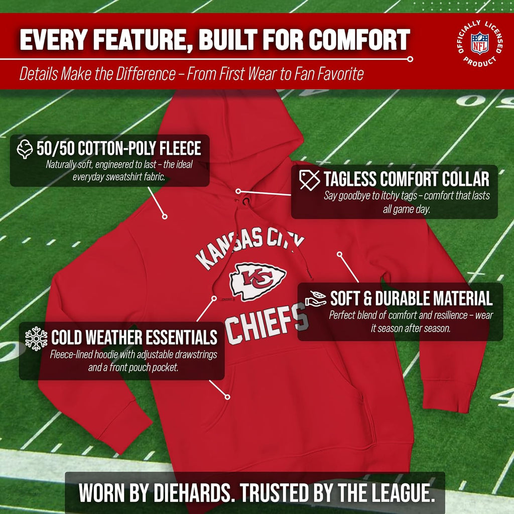 NFL Gameday Adult Hooded Sweatshirt, Pro Football Fleece Hoodie Pullover Sweatshirt