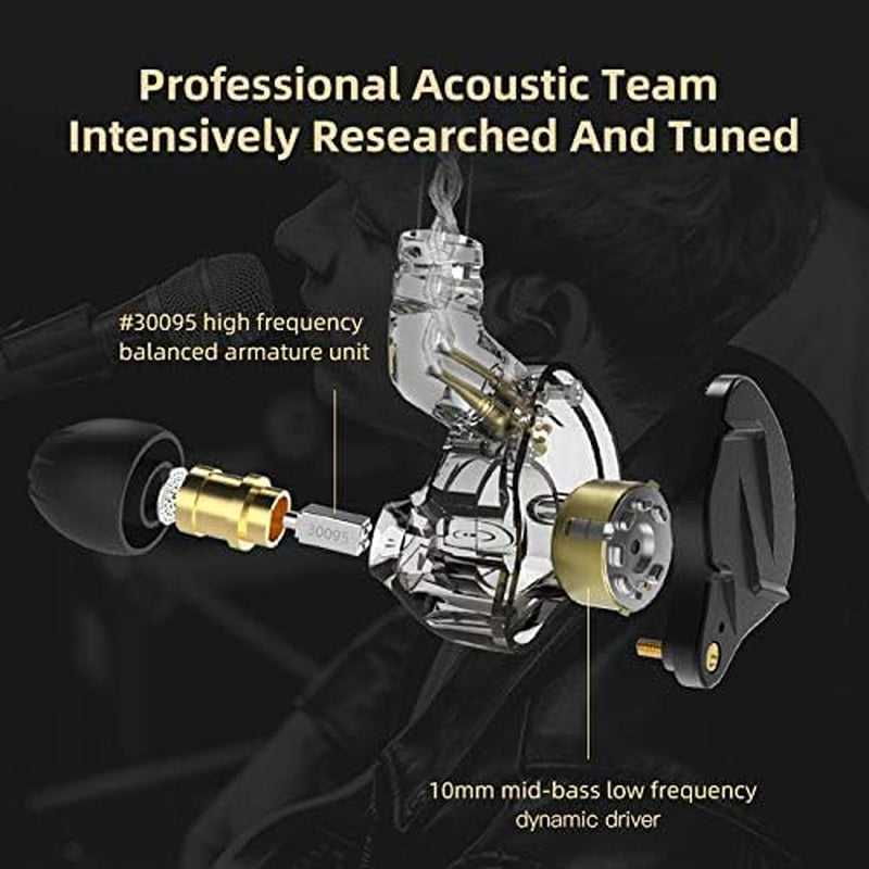 KZ ZSN PRO X Hifi in Ear Monitor, 1BA 1DD Earbud Headphone Dual Driver Drummer Musician Earphone Stereo Headset with Removable C Pin Cable for Church (NO Mic, Dark Black)